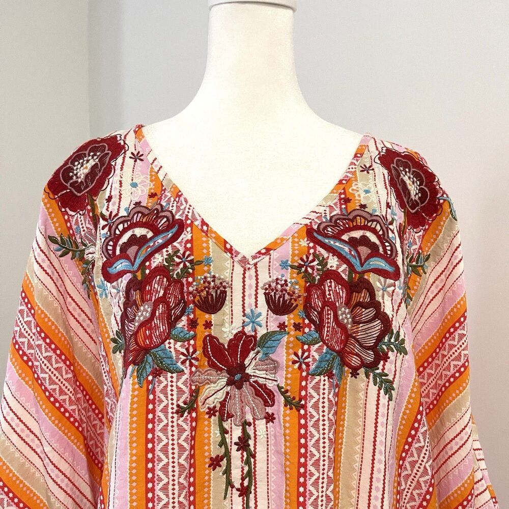 Savanna Jane Embroidered Kimono Top Size 1X/2X Artsy Striped Colorful Boho - Picture 3 of 11